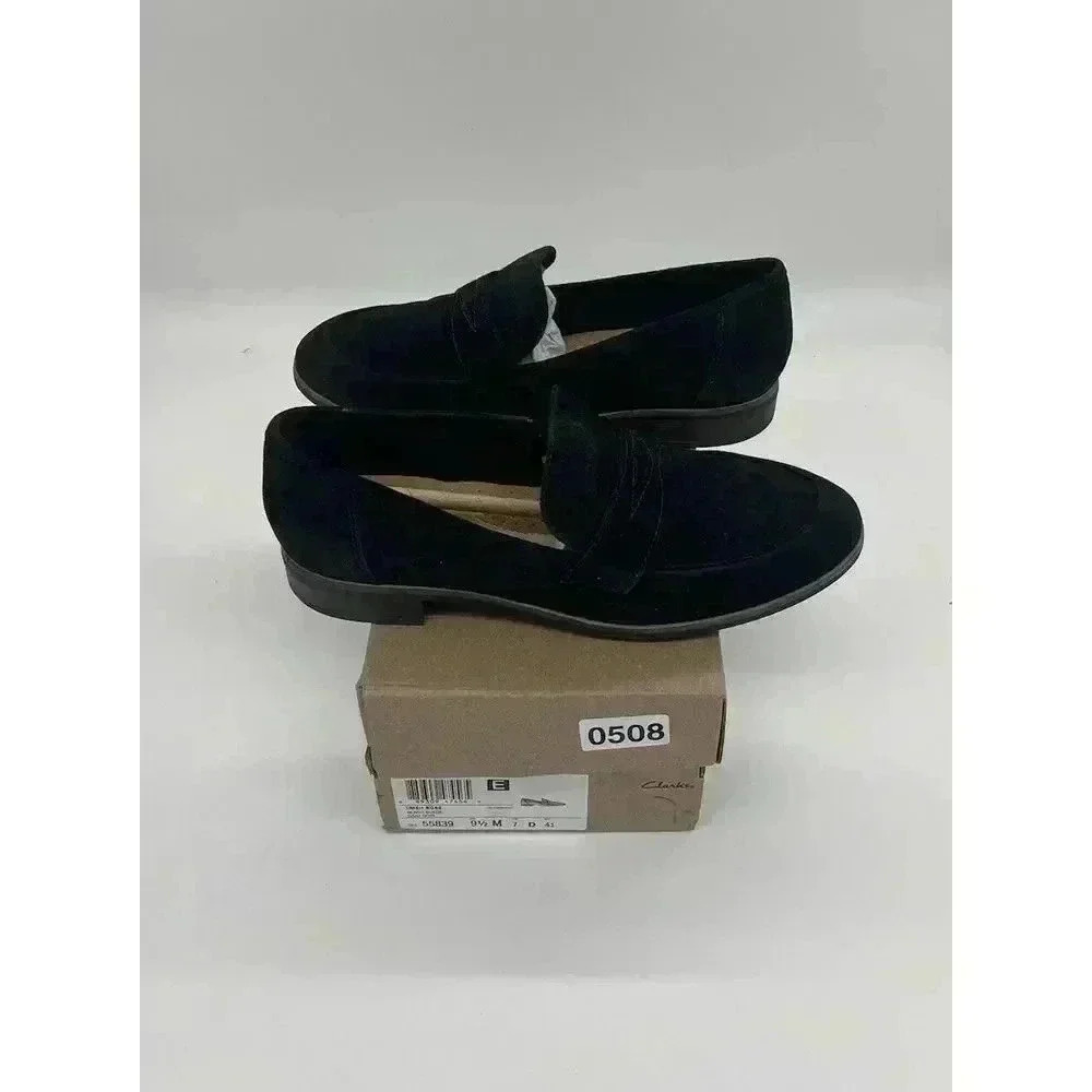 COLLECTION BY CLARKS COMFORT BLACK SUEDE WOMENS SLIP‎ ON LOAFERS SHOES 9.5